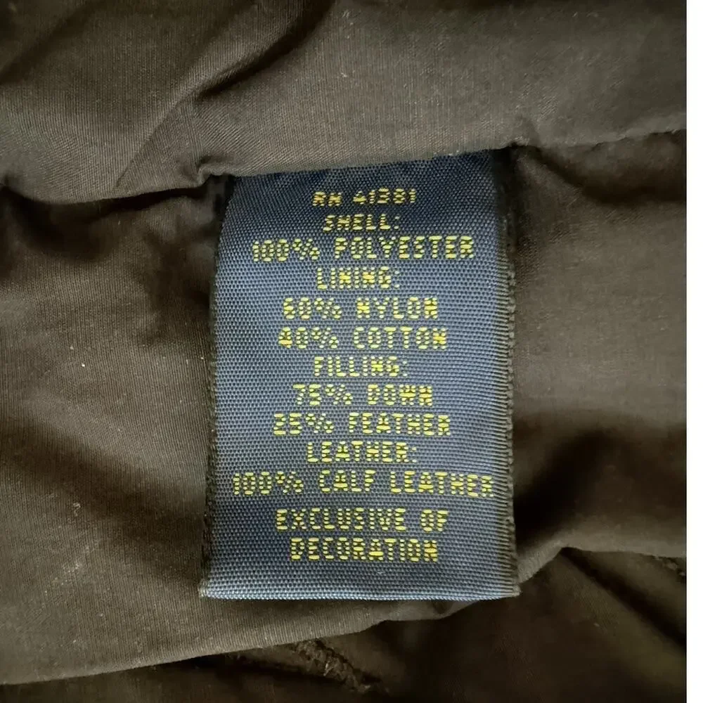 POLO Ralph Lauren Down Puffer Vest Black Hooded XL Vintage Tan Pony Logo